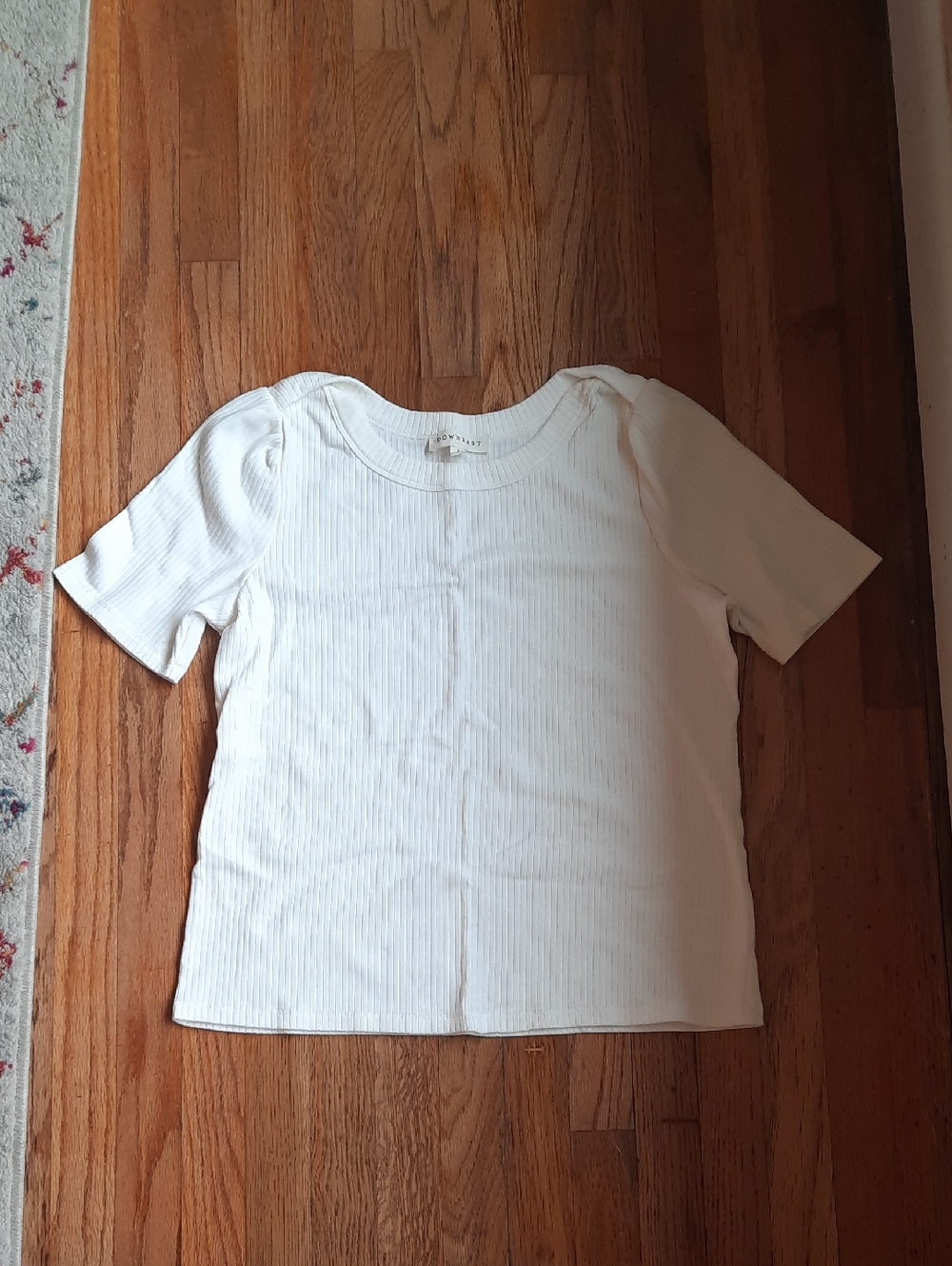 Downeast Ivory Ribbed Short Sleeve Top Small